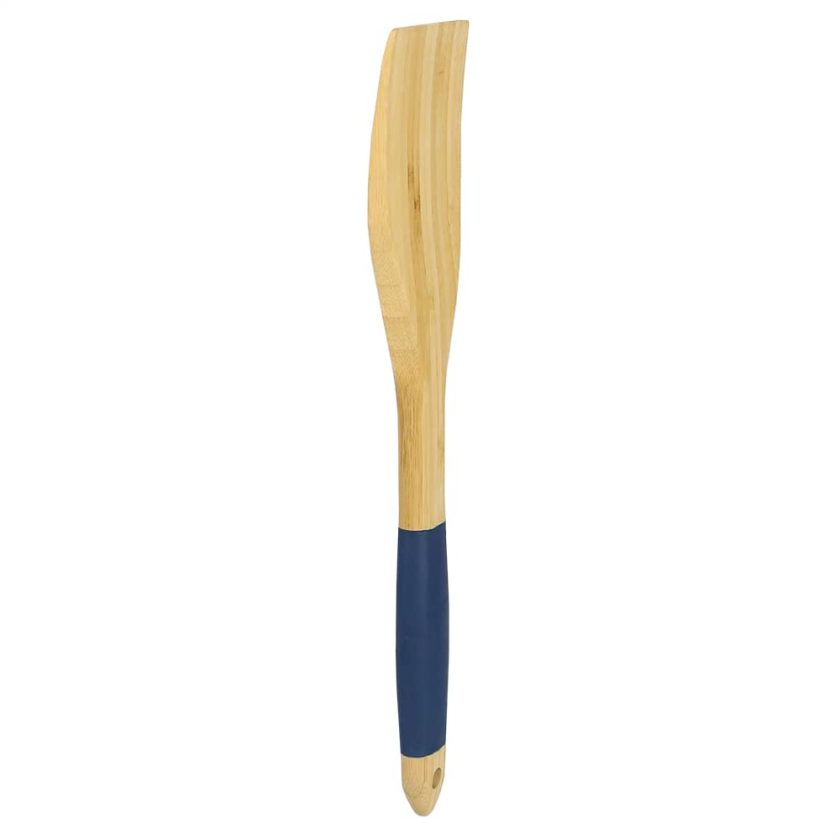 Flat Bamboo Spatula with Indigo Silicone Handle, Natural - Image 2