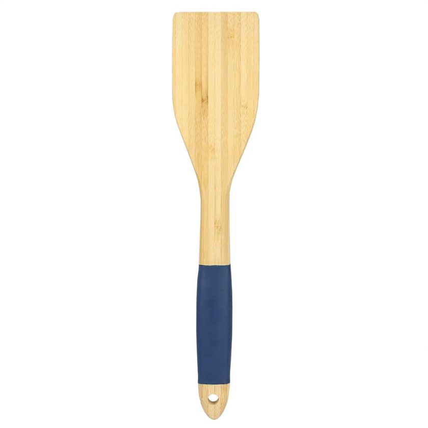 Flat Bamboo Spatula with Indigo Silicone Handle, Natural