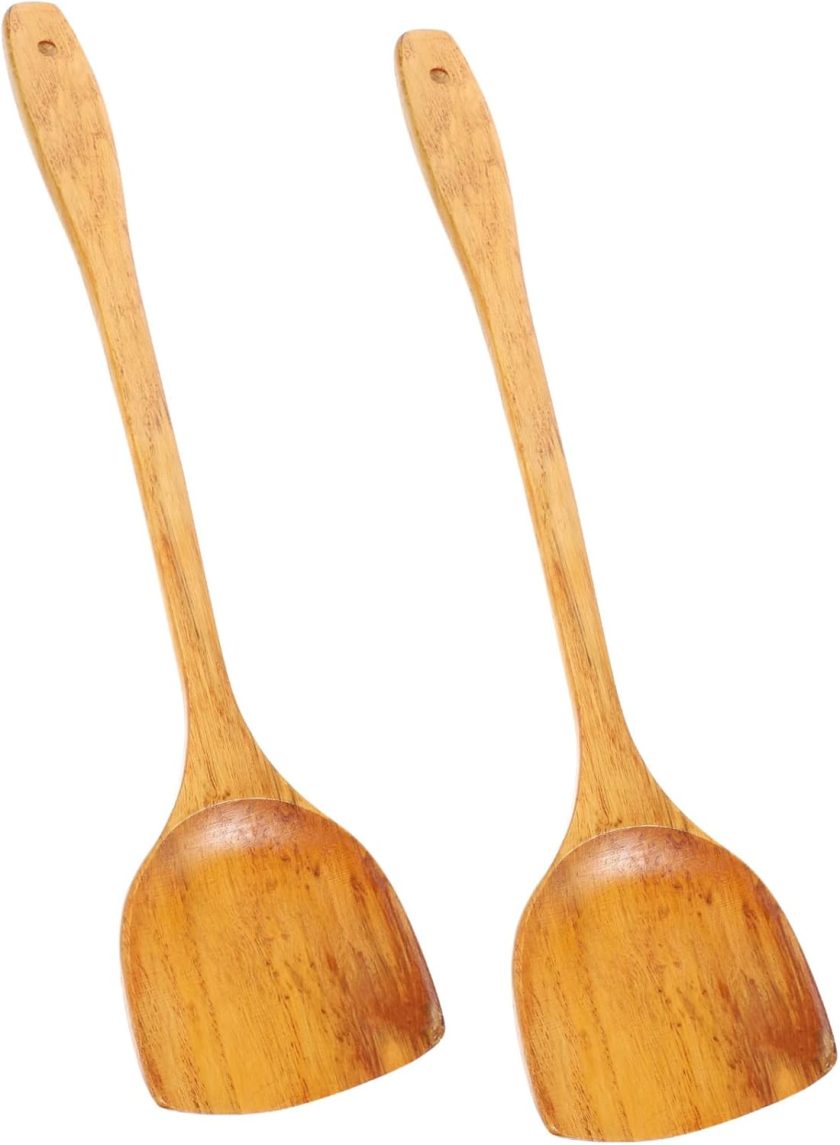 2pcs Silicone Spoons Bamboo Cooking Utensils Bamboo Kitchen Utensils Wood Shovel Baking Spatula Wok Flipper Wooden Cooking Tool Non Stick Pan Scraper Kitchenware Wooden Pancakes