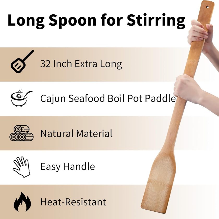 32 Inch Stirring Long Handle Bamboo Spoons Wooden Stir Sticks Extra Wide Kitchen Aid Bamboo Spatula Flat Paddle for Cajun Crawfish Seafood Cooking. - Image 2