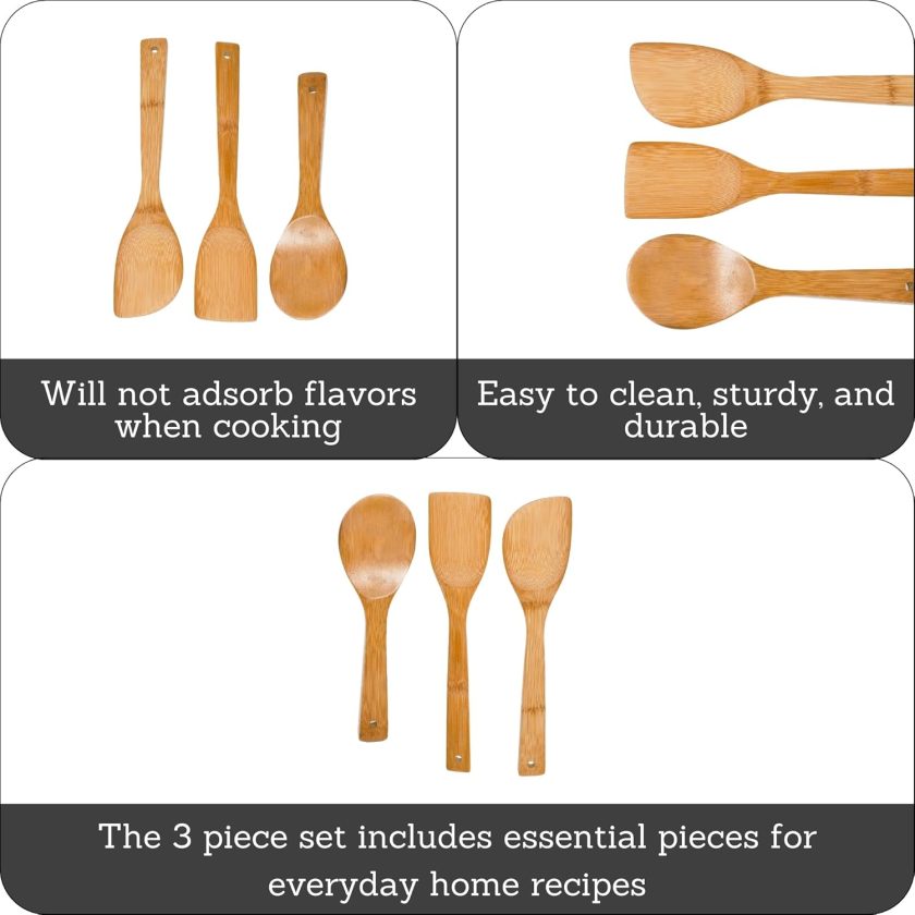 Cookware Spoon Set 3-Piece, Bamboo - Image 2
