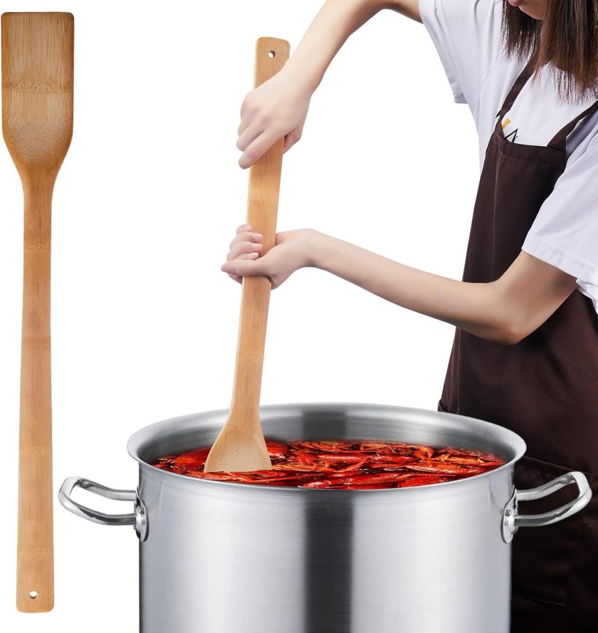 32 Inch Stirring Long Handle Bamboo Spoons Wooden Stir Sticks Extra Wide Kitchen Aid Bamboo Spatula Flat Paddle for Cajun Crawfish Seafood Cooking.
