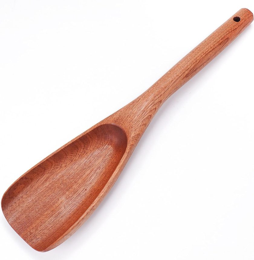 Cooking Spatula for Nonstick Cookware, Wooden Spatula Spoon for Cooking, Stirring, Scooping, Scraping, Serving, Wooden Cooking Utensil Spoon and Spatula in one (sapele wood)